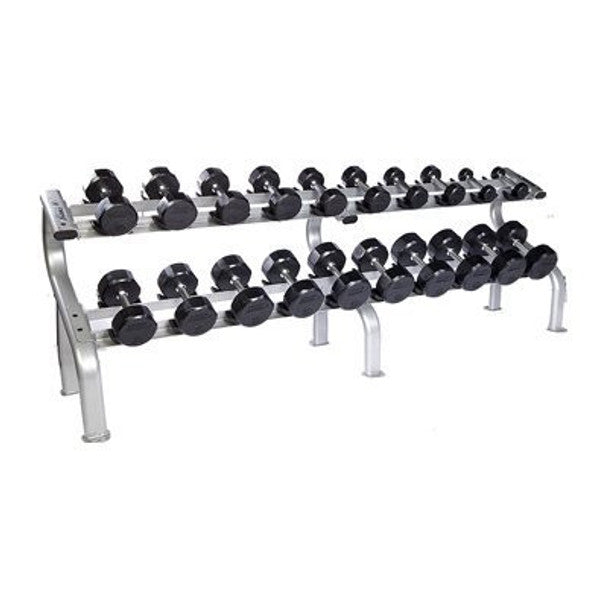 Troy 12 Sided Rubber Encased Dumbbell Set with storage racks