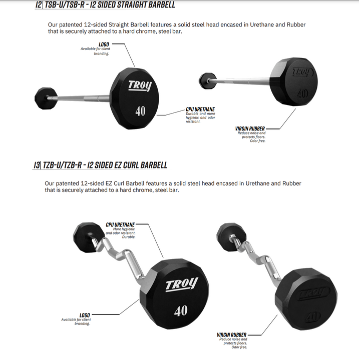 Troy 12- Sided Horizontal Barbell Rack Urethane 20-110lbs.