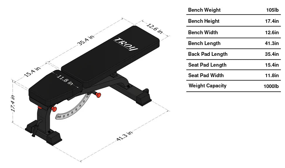 Troy Commercial Adjustable Flat/Incline/Decline Bench